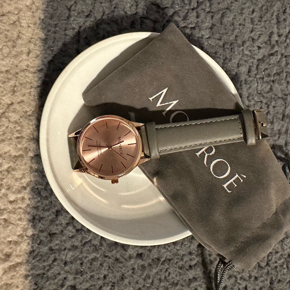 Monrow Rose Gold Dial with Gray Leather Strap Women's Watch